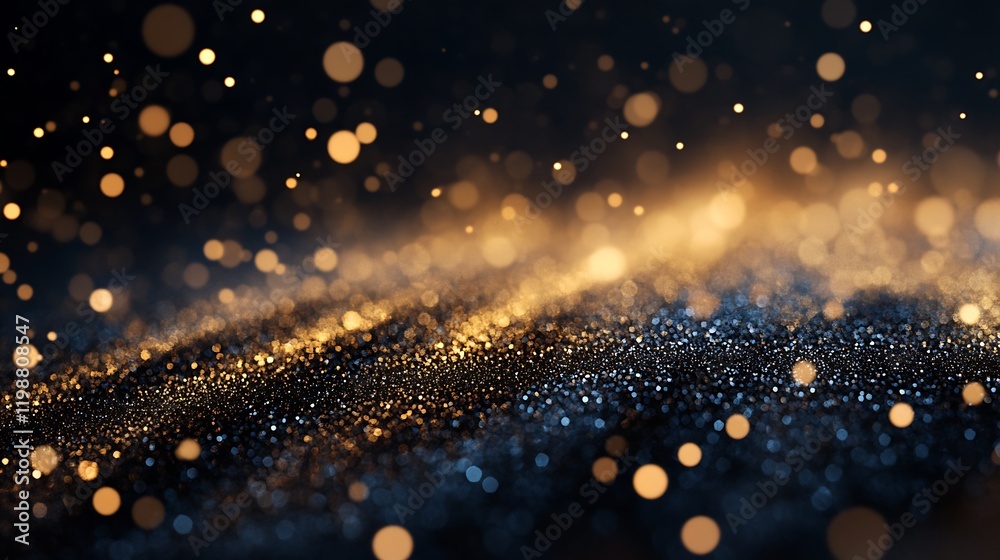 Aufkleber golden glitter bokeh light effects on dark glow abstract background : generative ai