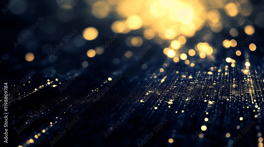 Poster dark sparkling light with golden glitter bokeh effect for festive celebration : generative ai
