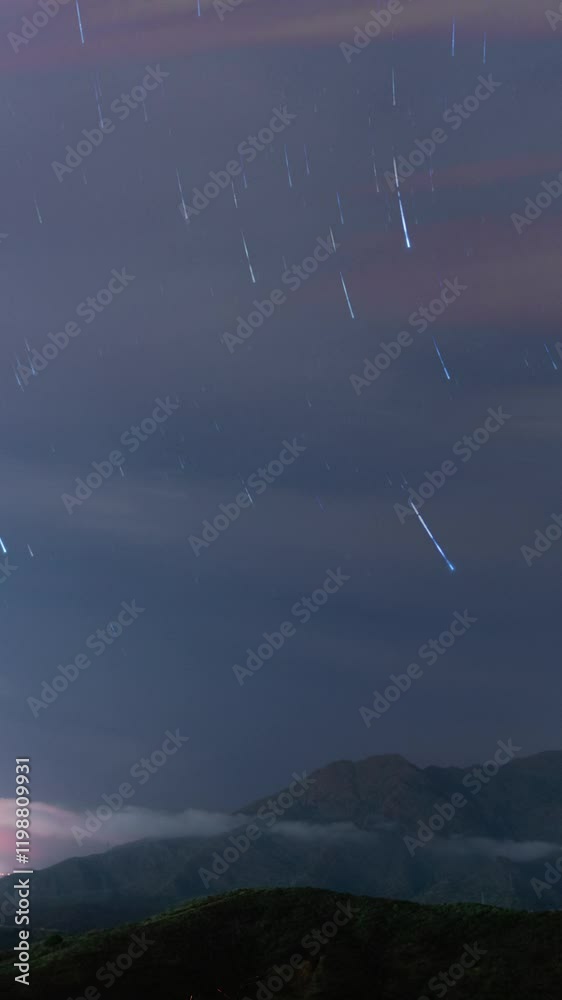 Canvas Prints star trails and moving clouds, vertical time lapse