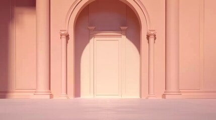 Soft Pink Architectural Setting with Elegant Columns and Doorway Creating an Inspirational and Serene Ambiance for Various Creative Projects
