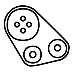 icon of an automotive belt pulley system for diagrams and technical representations.Auto repair, mechanical illustration, engineering system, power transmission belt icon for automotive manuals.

