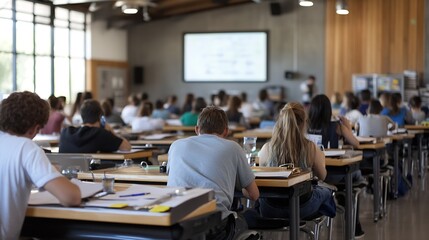 Contemporary University Classroom with Interactive Learning and Presentation for Engaged College Students : Generative AI