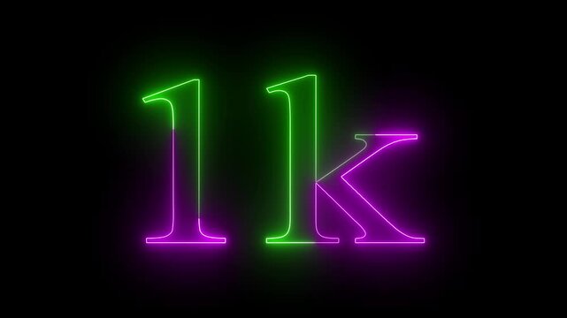 neon glowing 5 k word animation on a black background.