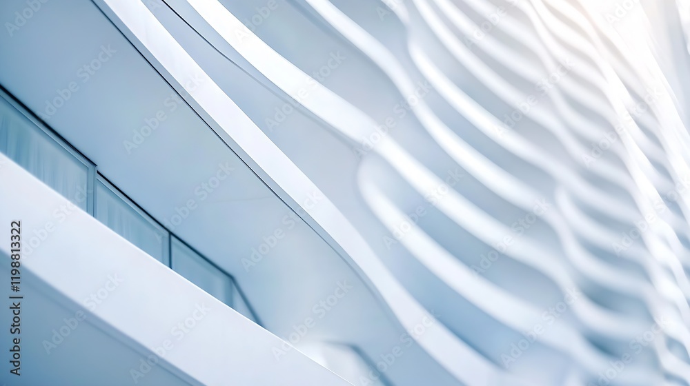 Aufkleber white modern architectural building exterior with curved wave design elements : generative ai