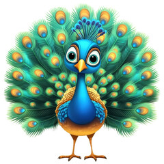 Obraz premium Vibrantly Colorful Cartoon Peacock with Striking Feathers in a Playful Pose