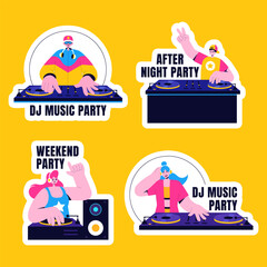 Naklejka premium DJ Party Club Nightlife Social Media Label Illustration with Flat Cartoon Templates