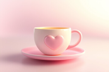 Pink love heart coffee cup on table for Happy Valentine' s day. Alternative Ai.	
