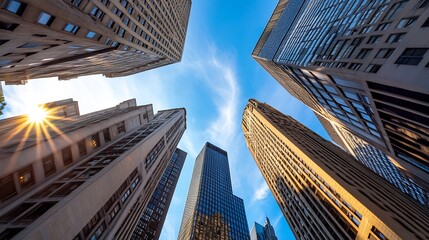 Modern Skyscrapers Against a Clear Blue Sky in the Heart of the City : Generative AI