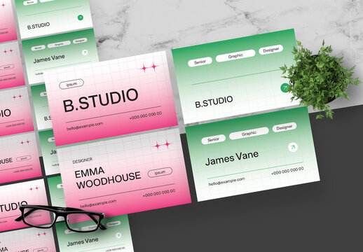 Pink And Green Business Card