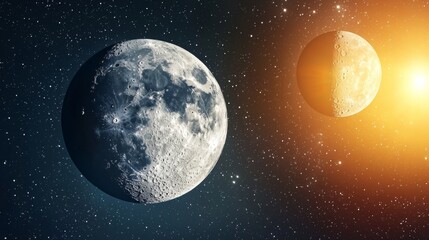 Obraz premium Celestial Bodies Moon Phases Space Universe Planets Starry Night Cosmic Background