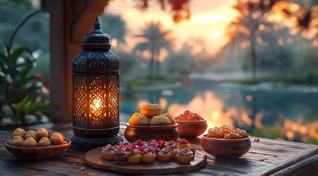 Seasonal greeting card, Ramadan lanternS lit during Ramadan time.