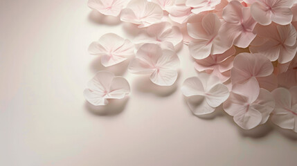 Fototapeta premium Soft Pink Petals Arranged Gracefully on a Light Surface Creating a Serene and Elegant Atmosphere for Decorative or Artistic Purposes in Stock Photography