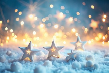 Winter Wonderland Banner: Simple White Background with 3D Stars