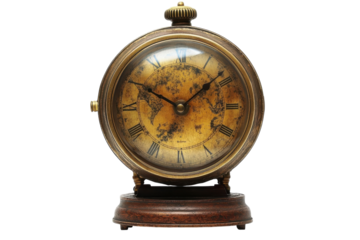 Vintage globe clock displaying intricate details and weathered charm in a rustic setting