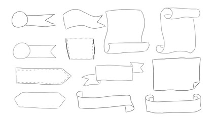 Obraz premium Paper scroll parchment frame, vintage note, sheet sketch doodle. Hand drawn paper roll, ribbon border for text.