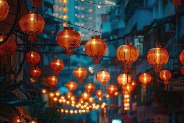 Beautiful holiday composition for happy celebrate chinese festival of lanterns, abstract vivid composition consists of fictional unreal fantastic vision on background