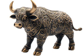 Bronze bull sculpture with intricate designs showcasing craftsmanship and artistry