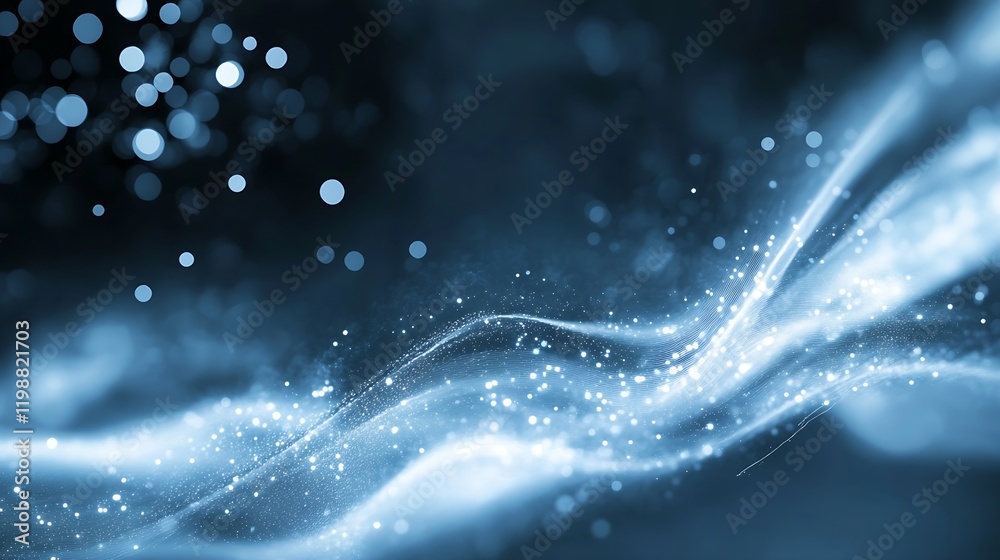 Poster Mystical Blue Cosmic Swirl with Sparkling Particles in Dreamlike Nightscape : Generative AI