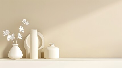 Elegant Arrangement of Minimalist Vases and Flowers Against Neutral Background, Modern Home Decor Inspiration for Stylish Interiors and Contemporary Design