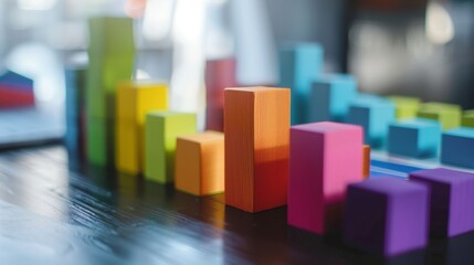 Colorful block diagrams on table illustrating comparison and analytics concept