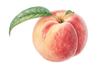 A watercolor peach with green leaf 