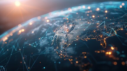 Digital representation of a connected world showcasing globalization and IoT concepts
