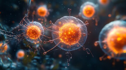 Obraz premium Fiery Cell Structures: A Dramatic Microscopic Artwork