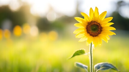 Obraz premium Bright Sunny Sunflower Blooming in Vibrant Field on a Clear Day : Generative AI