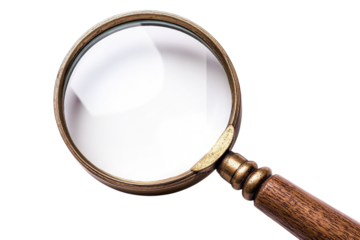 Magnifying glass with a wooden handle used for detailed observation and analysis in various fields