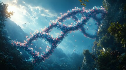 Fototapeta premium Floral DNA Helix: A Dreamlike, Serene Landscape