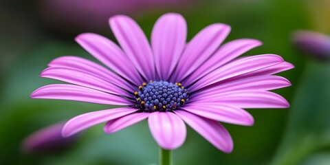 A stunning close-up of a purple African daisy with intricate petal details and a blurred green background.