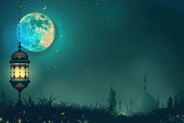 Beautiful greeting card with holiday composition for happy celebrate Ramadan, abstract vivid composition consists of fictional unreal fantastic vision on background