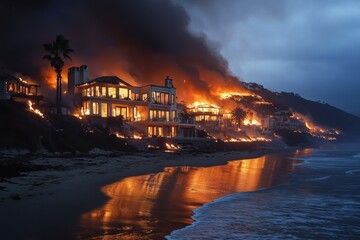 Houses burning in wildfire