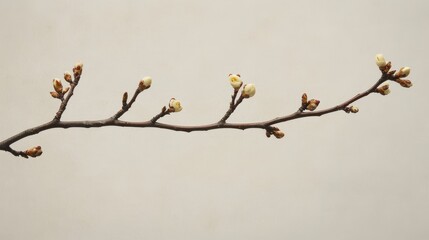 Obraz premium A simple yet elegant photo of a budding branch symbolizing growth and renewal, set against a plain backdrop.