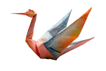 Colorful origami crane crafted with precision and skill using vibrant paper, showcasing the beauty of traditional art techniques