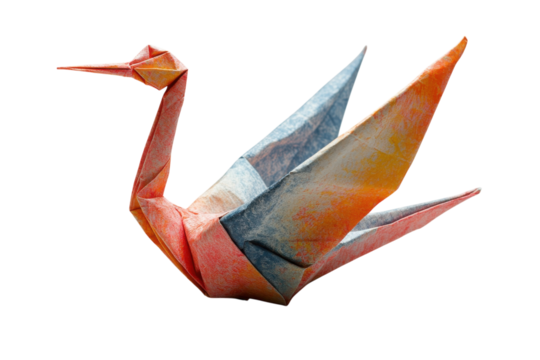 Colorful origami crane crafted with precision and skill using vibrant paper, showcasing the beauty of traditional art techniques