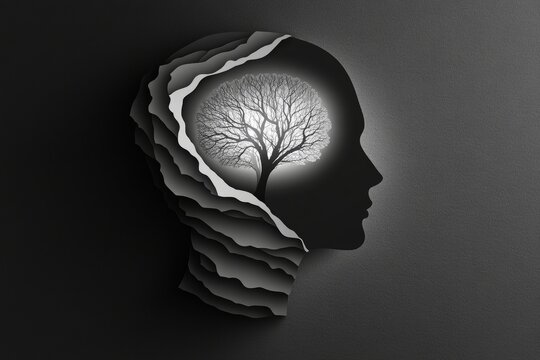 A tree is growing out of a person's head