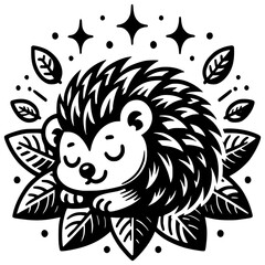 Obraz premium Hedgehog sleeping on leaves