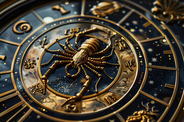 Obraz premium Astrological abstract composition with concept of Scorpio zodiac sign symbol, abstract vivid composition consists of fictional unreal fantastic vision on background