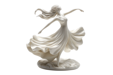 Elegant white figurine of a dancing woman gracefully capturing movement in a flowing dress