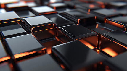 Obraz premium Abstract arrangement of glossy black and orange cubes creating a mesmerizing geometric pattern