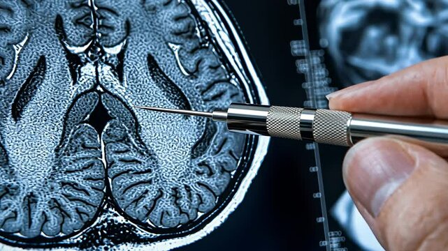 MRI Brain Scan with Pointer, medical, healthcare, doctor, hospital, technology