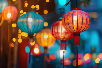 Beautiful holiday composition for happy celebrate chinese festival of lanterns, abstract vivid composition consists of fictional unreal fantastic vision on background