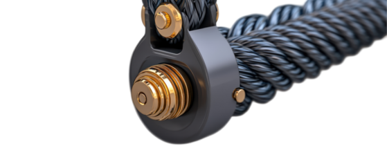 Close-up of a durable rope connector showcasing its robust design and materials. transparent background