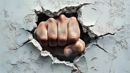 a fist punching through a hole in a wall