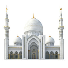 Fototapeta premium Stunning White Mosque with Majestic Domes and Towering Minarets Against the Clear Sky