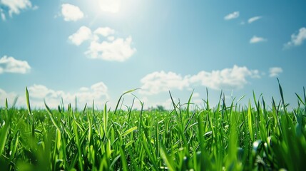 Obraz premium Vibrant Green Field Under a Clear Blue Sky Representing Peace and Growth