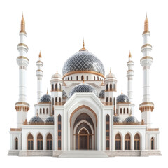 Fototapeta premium Majestic White Mosque with Intricate Domes and Towering Minarets Under Clear Sky