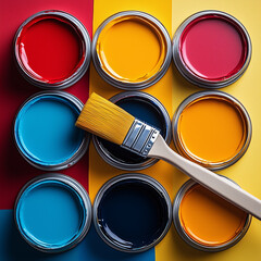 cans of paint and brush