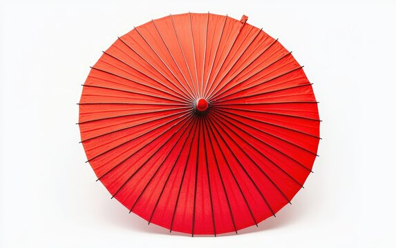 Vibrant red umbrella with a sleek design, isolated on a bright white background